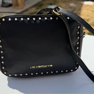 Liz Claiborne Black Crossbody with Gold Hardware and Stud Trim